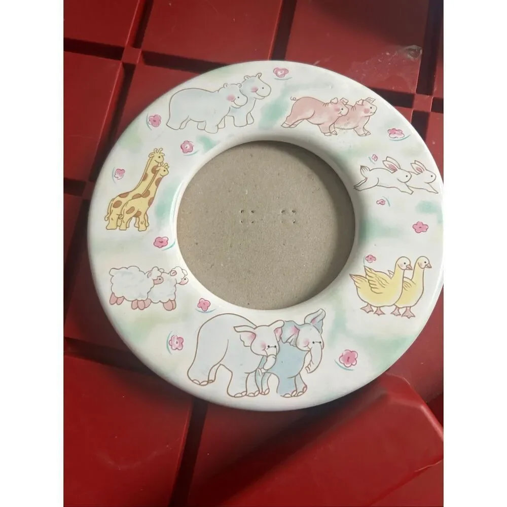 Russ Berrie Round Noah's Ark Ceramic Picture Frame